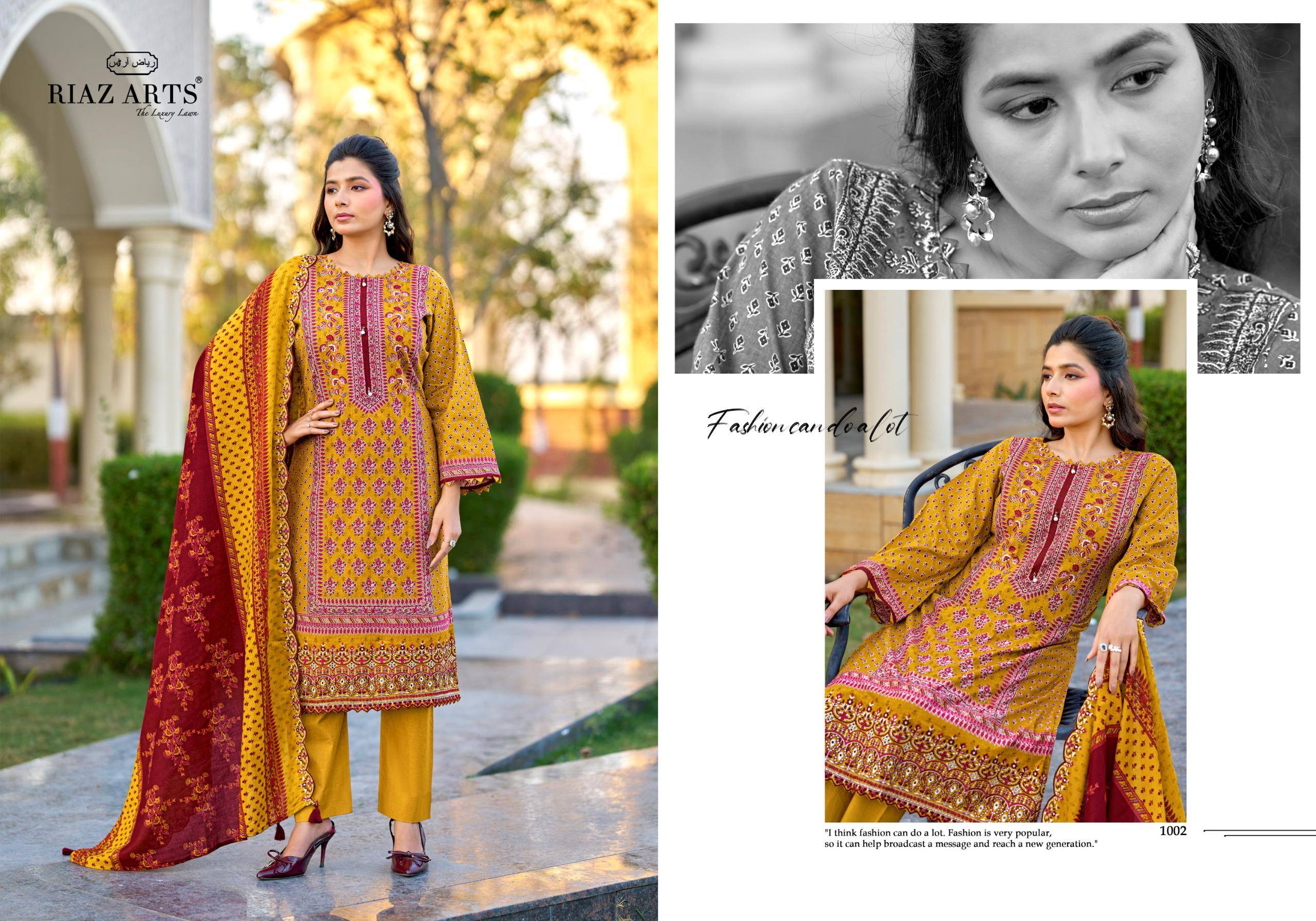 BIN SAEED BY RIAZ ARTS PRINTS 1001 TO 1006 SERIES Pakistani Stylish Embroidered COTTON CAMRIC Dresses At Wholesale Price